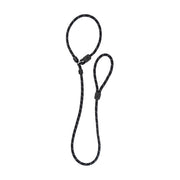 Black and white adjustable rope dog leash with a loop handle and sliding clasp, on a white background.